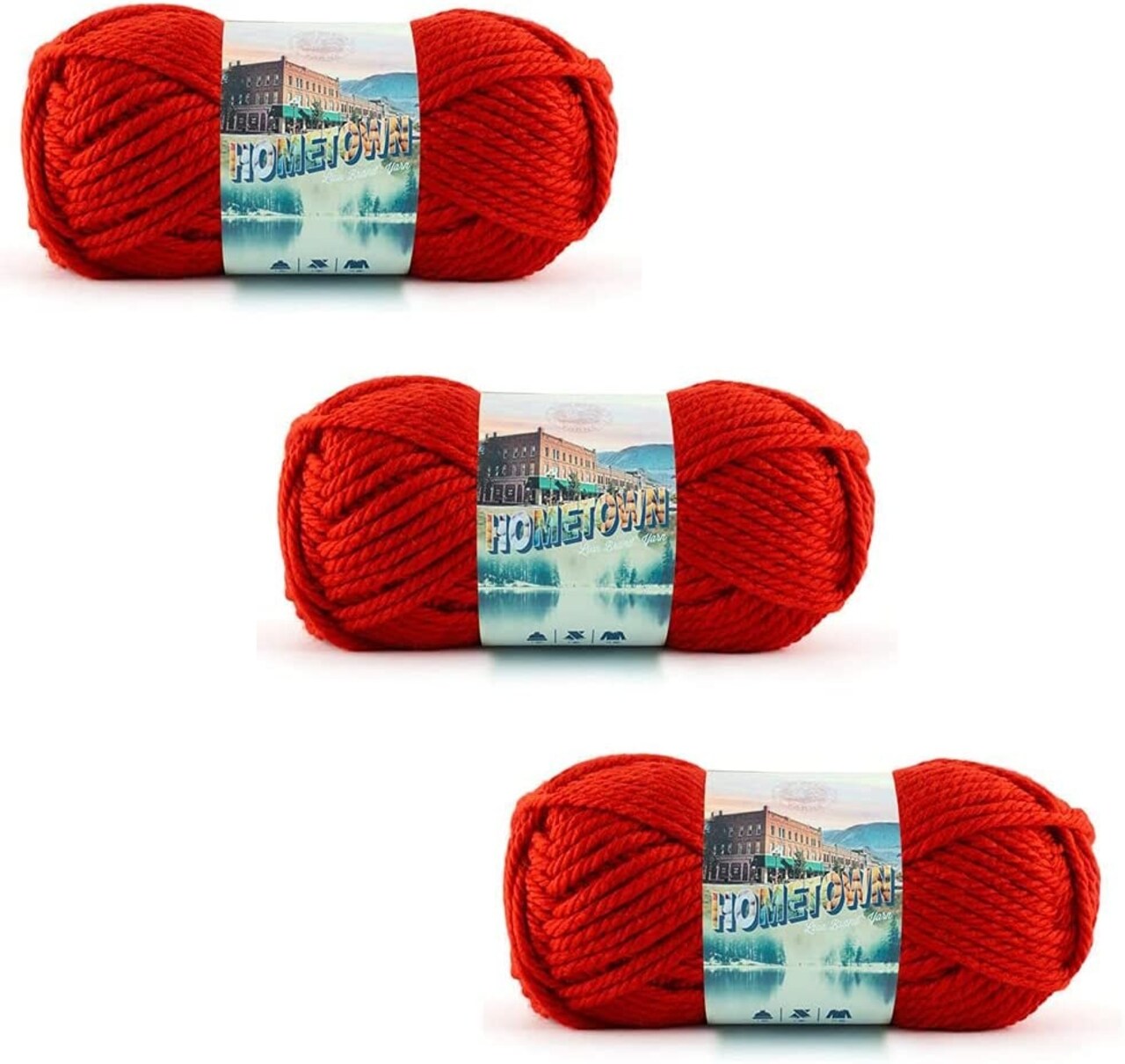 Pack of 3) Lion Brand Hometown Yarn-Cincinnati Red